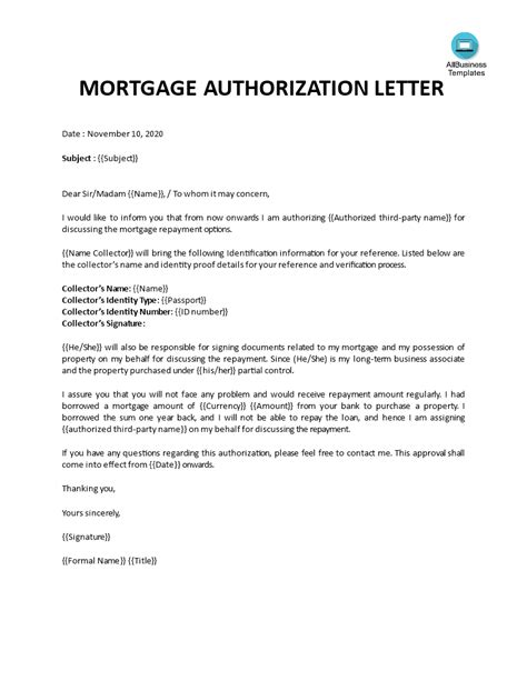 Mortgage Authorization Letter Template Templates At For Mortgage Letter Templates Letter