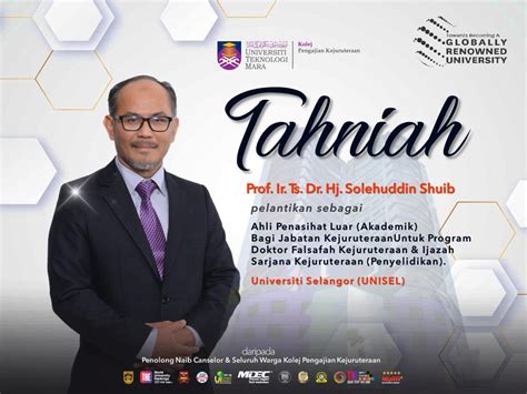 Tahniah Prof Ir Ts Dr Hj Solehuddin Shuib