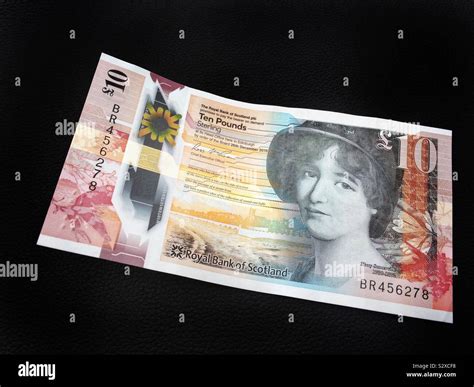 Scotish Ten Pound Banknote On A Black Background Featuring Mary