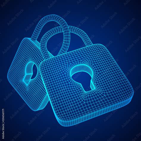 Padlock Cyber Security Concept Lock Symbol From Lines And Squares