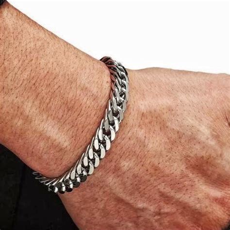 Pulseira Masculina Grossa Elo Dupla Mm A O Inox Prata Shopee Brasil