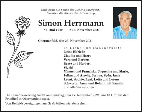 Traueranzeigen Von Simon Herrmann Augsburger Allgemeine Zeitung