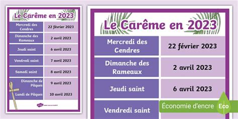 Les dates autour du Carême calendrier Twinkl