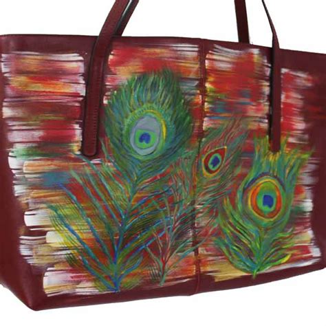 Wearable Art Hand Painted Tote Red Peacock By Flavia De Paula