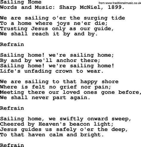 Hymns And Songs About Heaven Sailing Home Lyrics And Pdf