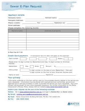 Fillable Online Sewer E Plan Request Sewer E Plan Request Form Fax