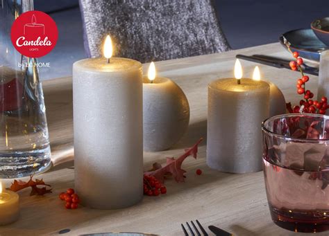 Candela Lights Led Kerzen Er Set H X Cm Grau Rustic Stumpenkerze