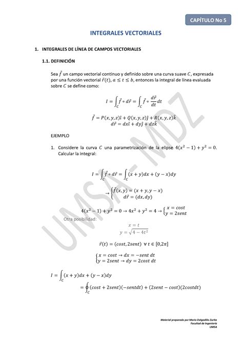 1 Capítulo No 6 Integrales Vectoriales Integrales Vectoriales