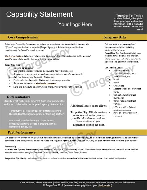 Capability Statement Editable Template Targetgov