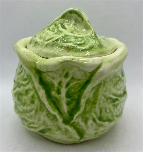 Vintage Art Pottery Cabbage Lettuce Leaf Dish Majolica Covered Etsy