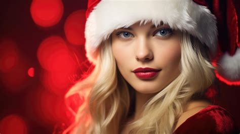 Premium Ai Image Beautiful Young Woman Wearing Santa Hat