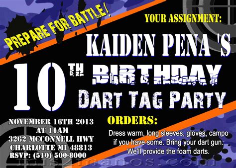 Dart Tag Party Invitation Customized Dart War Birthday Party - Etsy