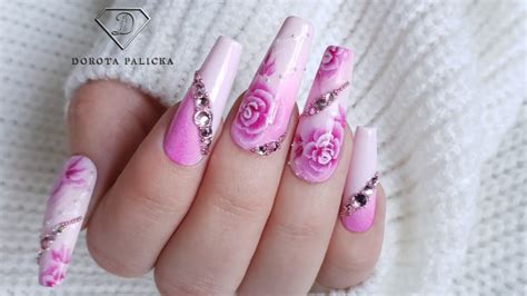 Pink Roses Nails Painting One Stroke Roses With Acrylic Paints Floral