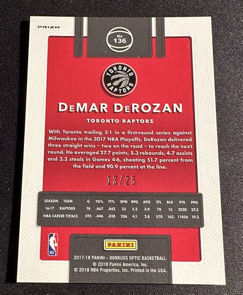 Demar Derozan 2017 18 Panini Donruss Optic Pink Holo 25 EBay