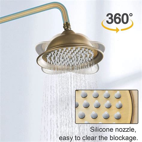 Antique Brass Shower Faucet System Exposed Rain Shower Head Combo With