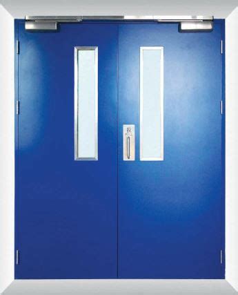 China Customized Blue Color Steel Fire Rated Exit Door With Narrow