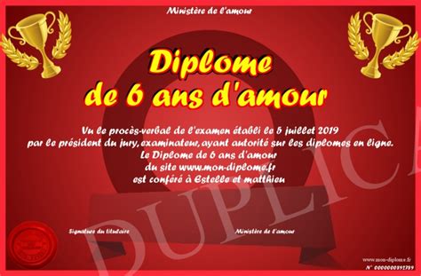 Diplome De Ans D Amour