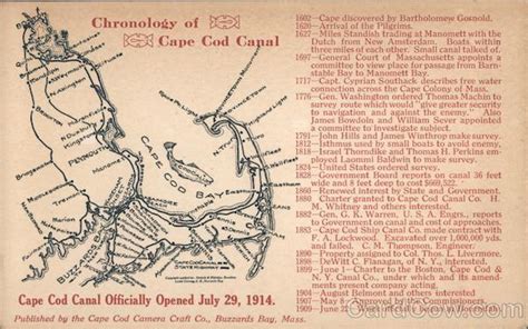 Chronology and Map of Cape Cod Canal Massachusetts Postcard