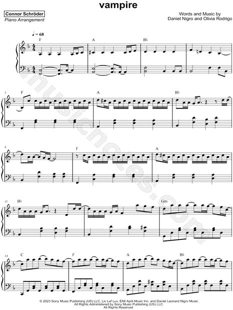 Connor Schröder Vampire Sheet Music Piano Solo In F Major Download And Print Sku Mn0276921