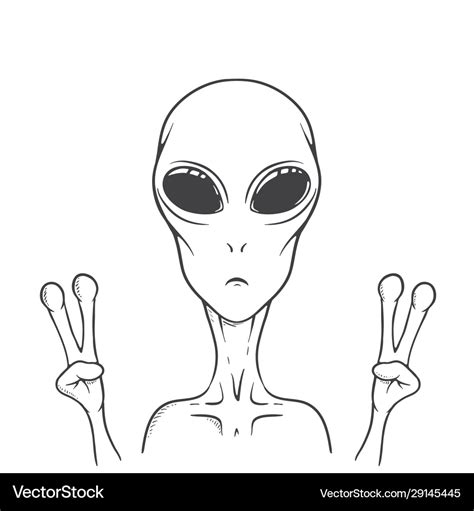 Alien shows peace sign Royalty Free Vector Image