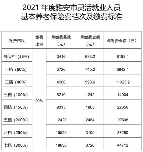 灵活就业人员养老保险各档该缴多少