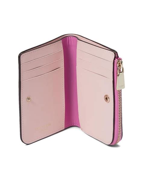 Kate Spade Ava Colorblocked Pebbled Leather Zip Bifold Wallet In Pink Lyst