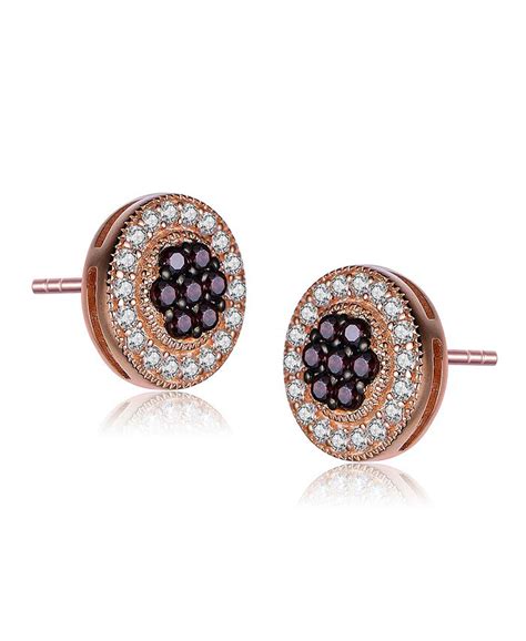 Genevive Sterling Silver 18k Rose Gold Plated Cubic Zirconia Paved