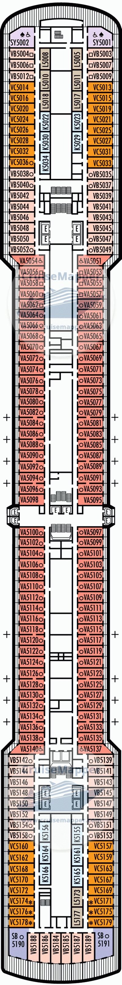 ms Zuiderdam deck 5 plan | CruiseMapper