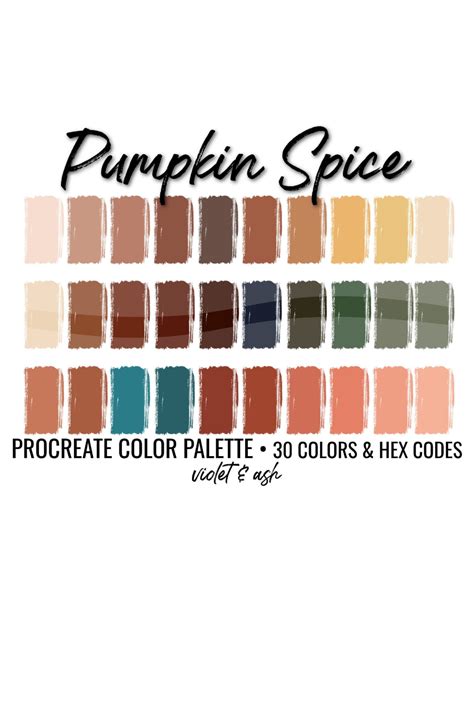 Pumpkin Spice Procreate Palette Color Chart Photoshop Etsy Hex