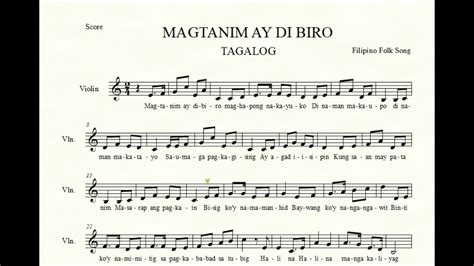 Magtanim Ay Di Biro Tagalog Folk Song Music Sheet Youtube