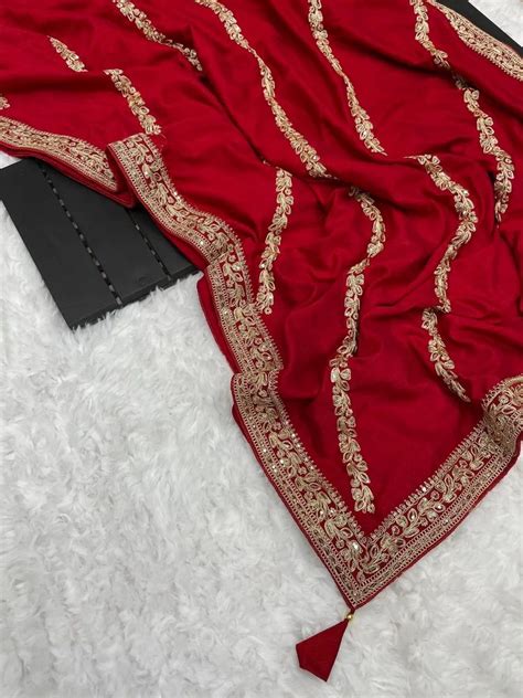 Red Sequence Coding Zari Work Soft Vichitra Saree Party Wear At Rs