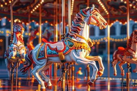 Premium Photo Whimsical Carousel Rides With Brightly Painted Ani