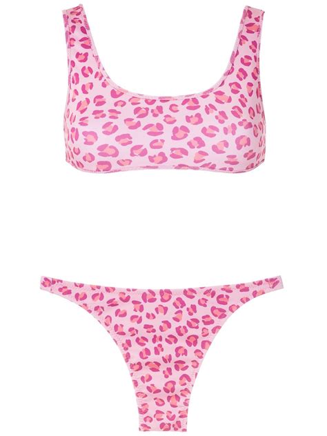 Amir Slama Leopard Print Two Piece Bikini Pink Farfetch