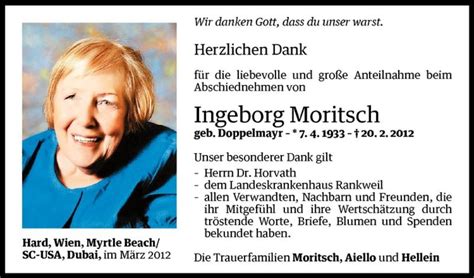 Todesanzeigen Von Ingeborg Moritsch Todesanzeigen Vorarlberger