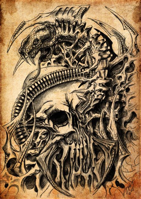 Skull And Snake Biomech By Zmeymh On Deviantart Biomechanical Tattoo