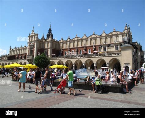 Krakow S Main Square Rynek Glowny The Town Hall Clock Tower And The