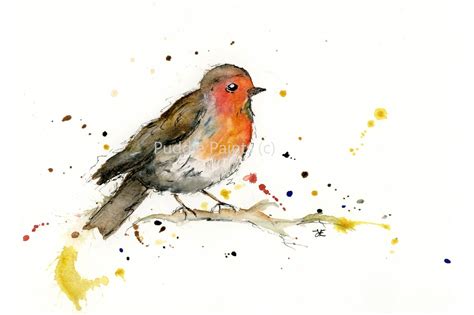 Watercolour Painting Robin Painting Bird Painting