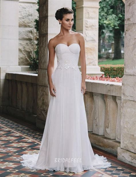 Classic A Line Strapless Sweetheart Chiffon Lace Summer Wedding Dress