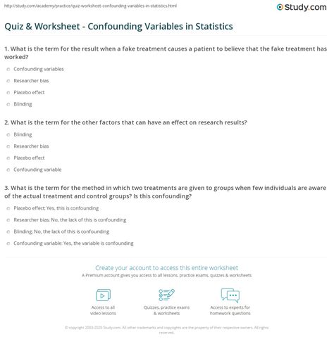 Quiz Worksheet Confounding Variables In Statistics Study