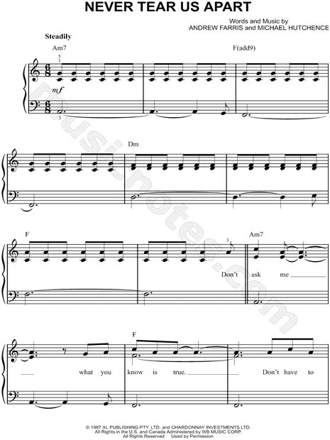 Inxs Never Tear Us Apart Sheet Music Easy Piano In A Minor