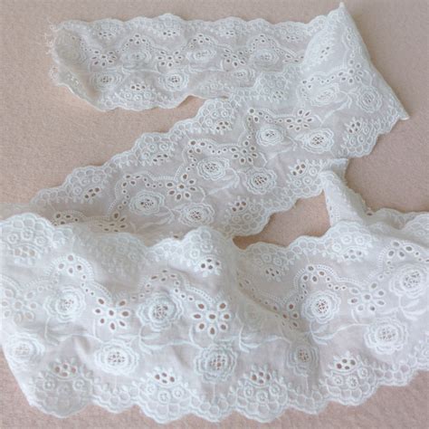 39 Wide Eyelet Lace Fabric Trim In White Cotton Bridal Lace Eyelet