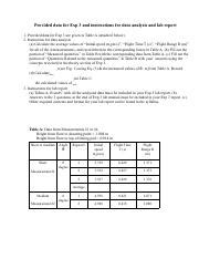 Phy L Exp Data And Instructions Pdf Provided Data For Exp