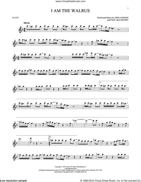 Beatles I Am The Walrus Sheet Music For Flute Solo