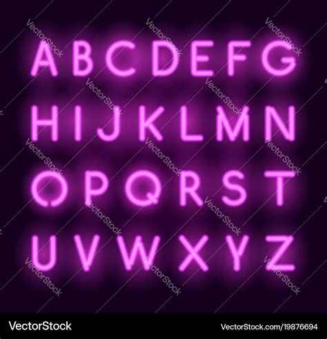 Neon Alphabet Realistic Glowing Letters Royalty Free Vector