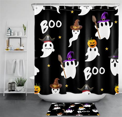 Spooky Halloween Shower Curtain Set Hauntingly Elegant Black And