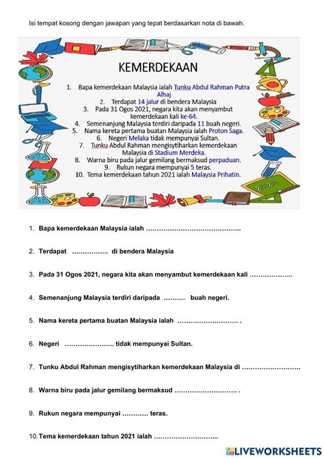 Kuiz Kemerdekaan Cikgu Tim Live Worksheets