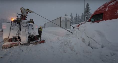 Watch As Truckee Tow Drivers Dig Out Dozens Of Big Rigs Buried By Blizzard