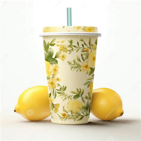 Realistic Lemonade Cup Design With Floral Details Stock Illustration