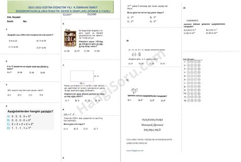 8 Sınıf Matematik 1 Dönem 2 Yazılı Soruları 2021 2022 Hangisoru