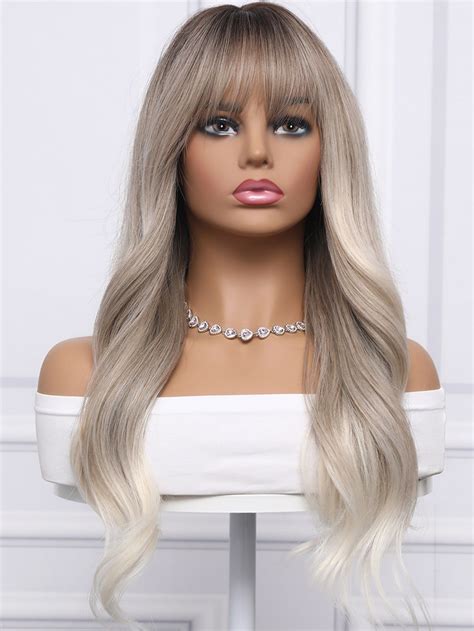 Long Body Wave Synthetic Wig With Bangs Wigs Hair Color And Cut